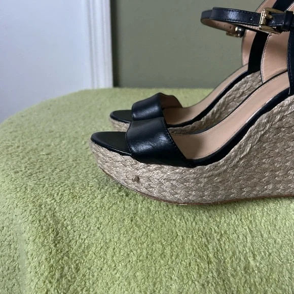 Michael Kors Black Espadrille Platform Wedge Sandals Heels - Picture 6 of 10